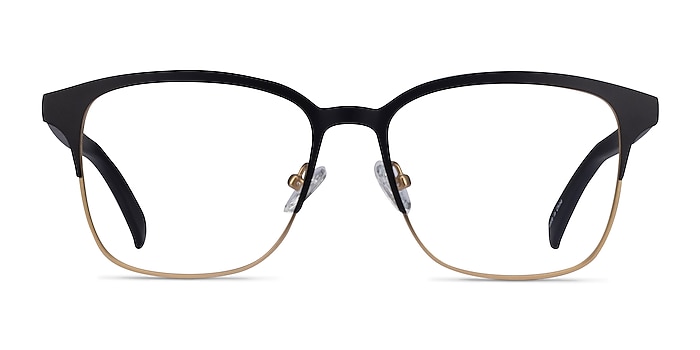 强烈的哑光黑色/黄金醋酸金属眼镜框从EyeBuyDirect