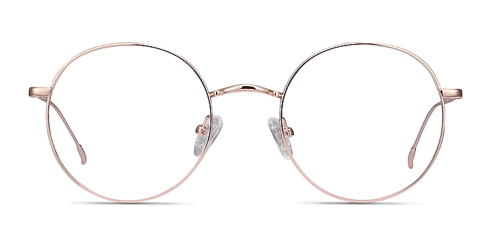 衣冠楚楚的玫瑰金金属眼镜框从EyeBuyDirect