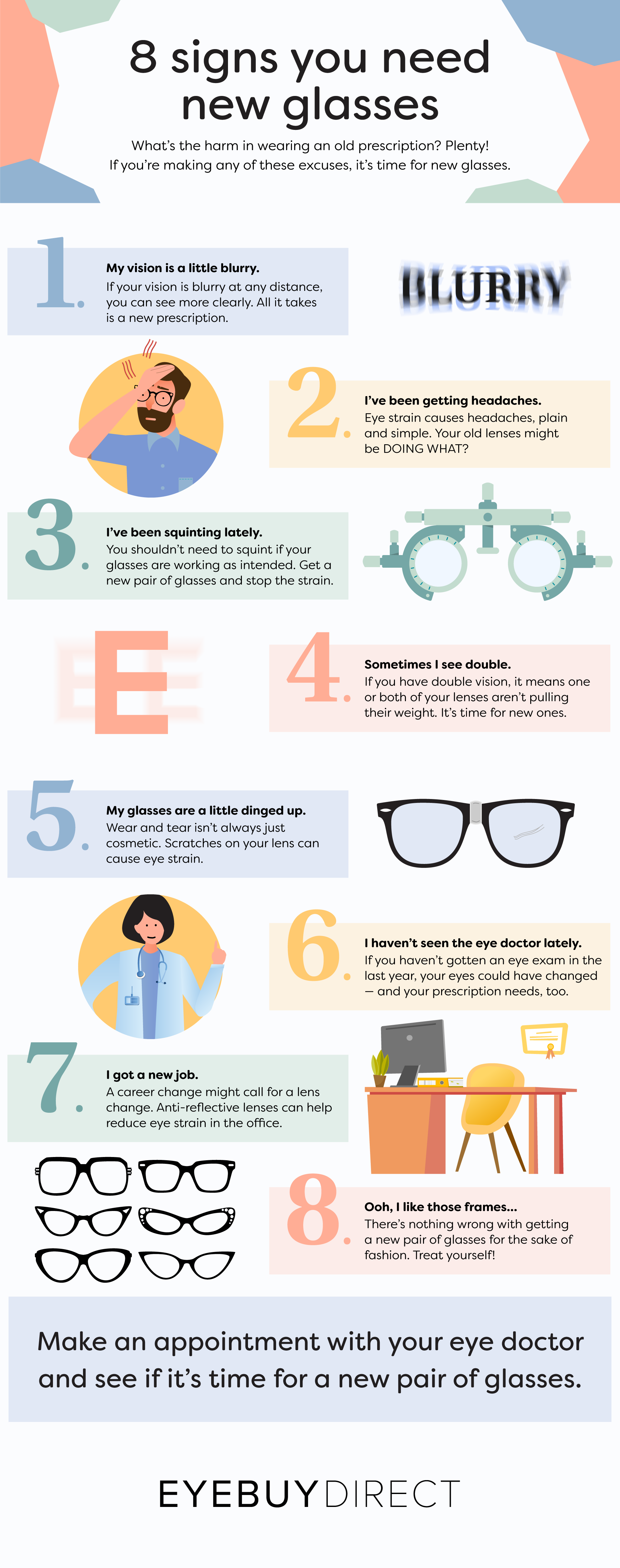 An infographic showing 8 signs that you need new glasses