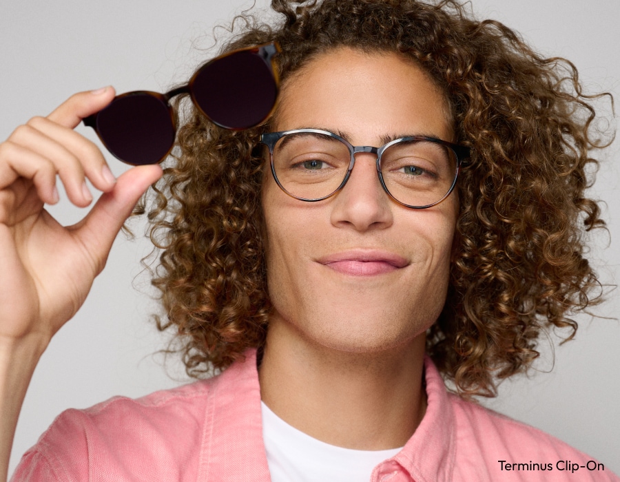 Eyeglasses with sunglasses store clip