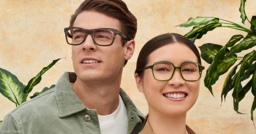 A man and woman wearing trendy eyeglasses