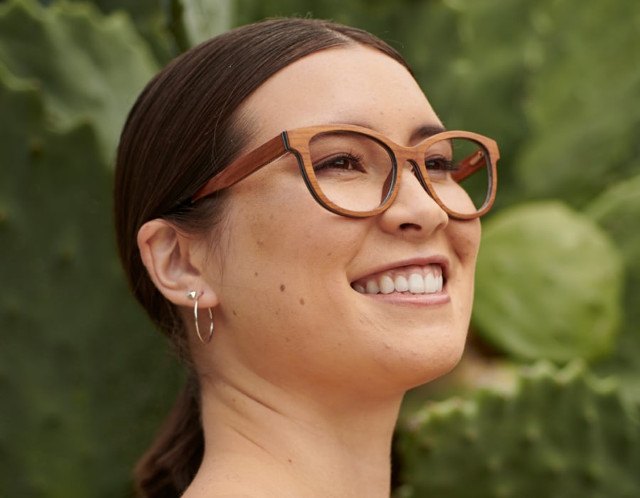 A woman wearing natural looking glasses