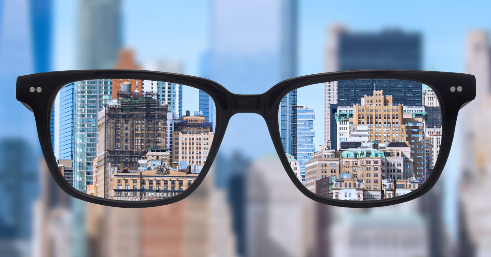 A view through a pair of eyeglasses showing how nearsightedness looks