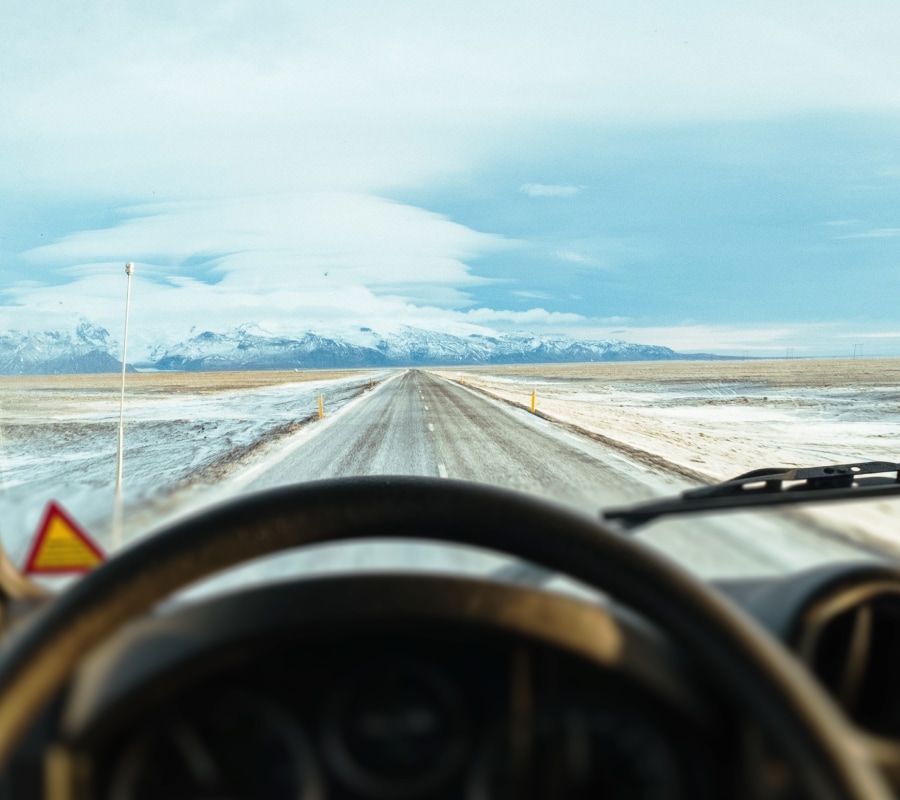 An image from inside a car showing how someone with farsightedness sees