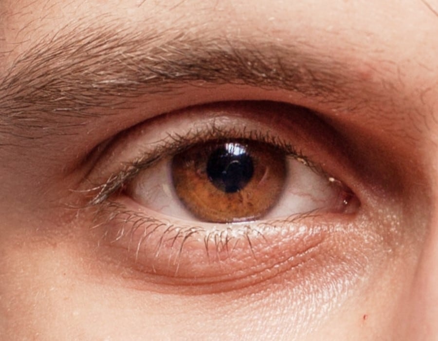 A closeup of an amber-colored eye