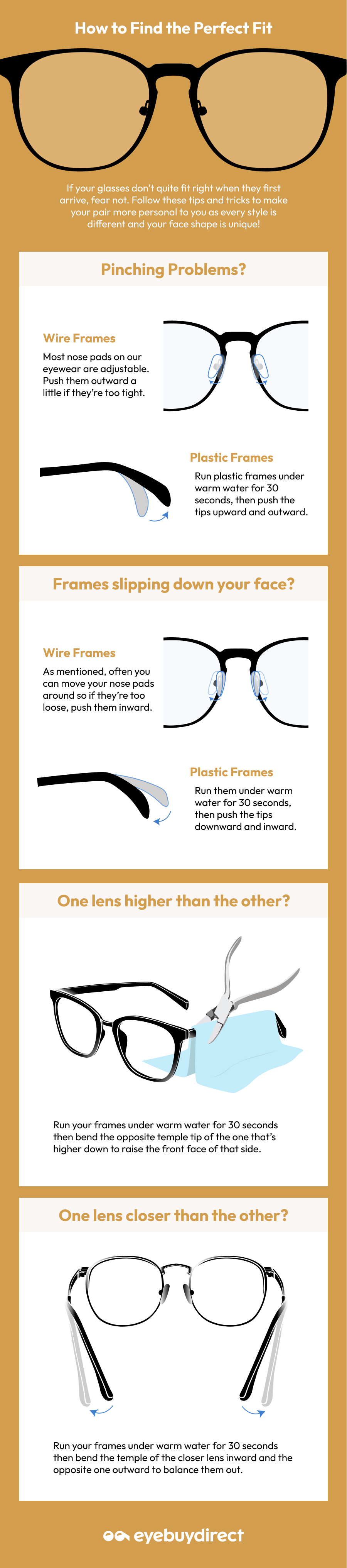 An infographic showing how to fix bent eyeglasses