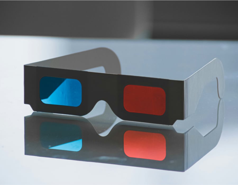 A pair of old-style red and blue 3d glasses