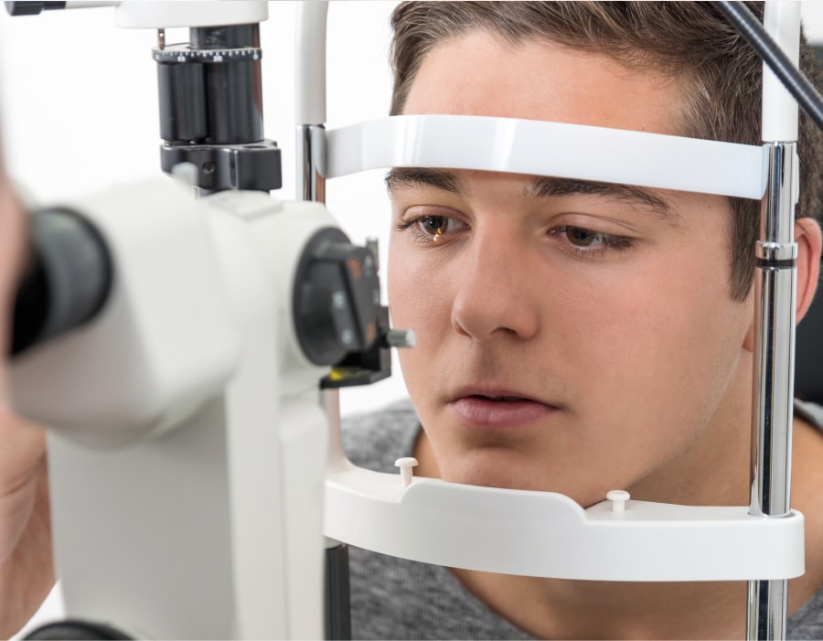A bot receiving an eye exam