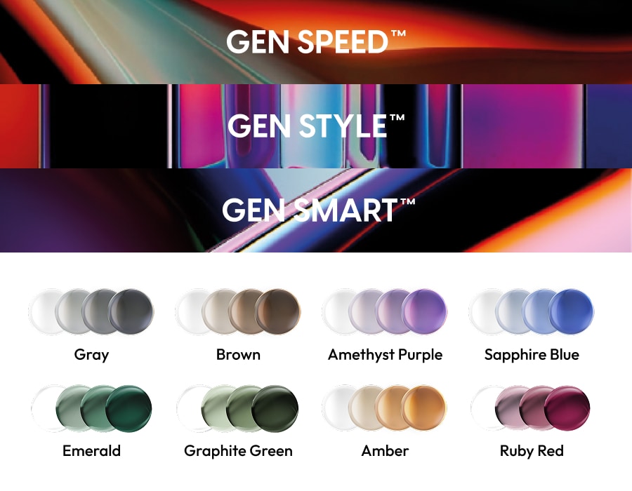 A chart showing different colors of transitions lenses