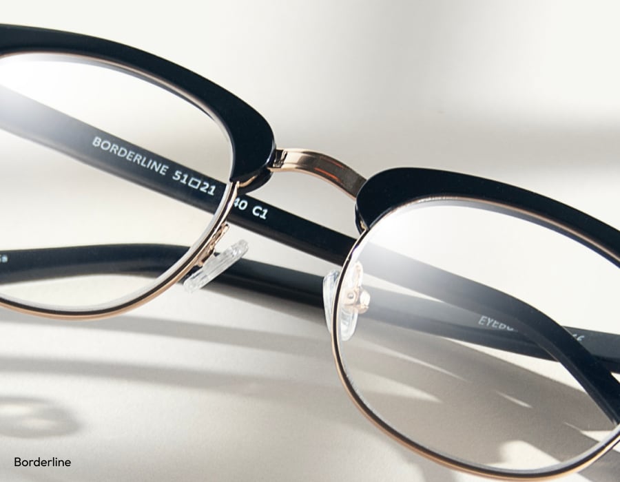 A closeup with a pair of eyeglasses with adjustable nose pads