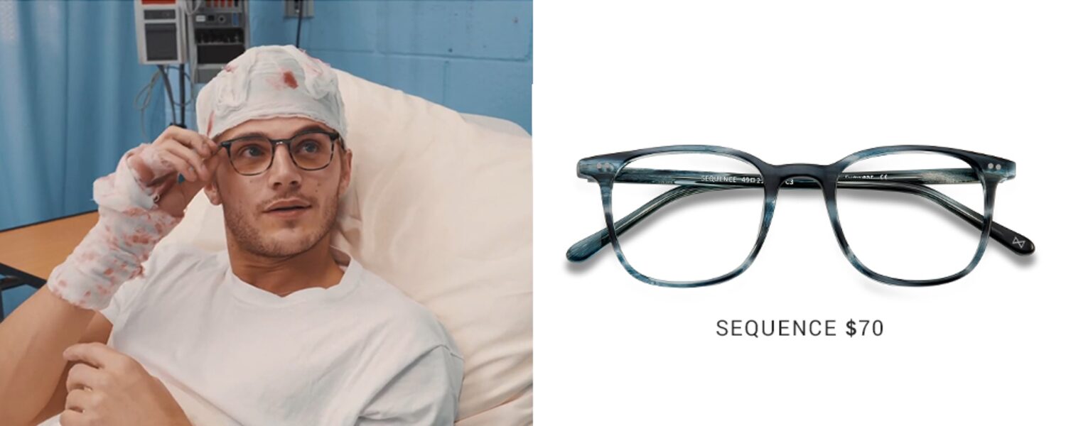Twan lying in a hospital bed trying on Sequence eyeglasses