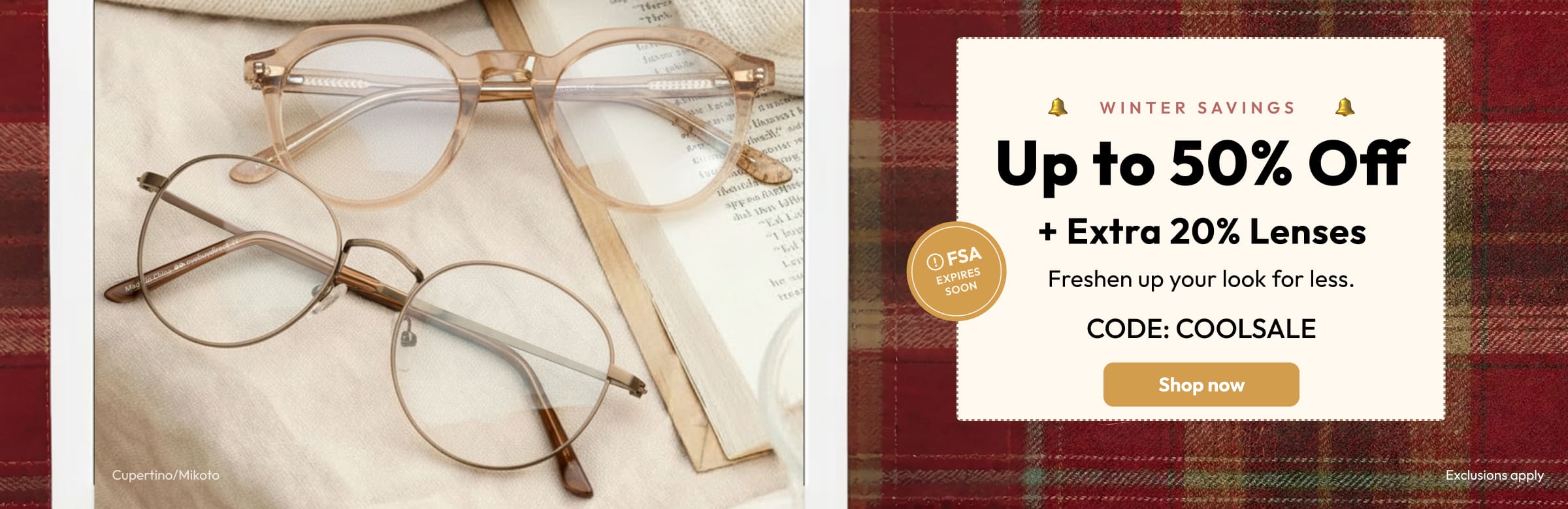 Up to 50% off + Extra 20% Lenses