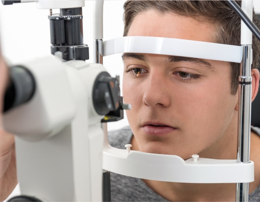 A bot receiving an eye exam