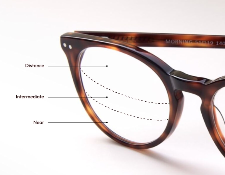 An image showing the 3 parts of trifocal lenses