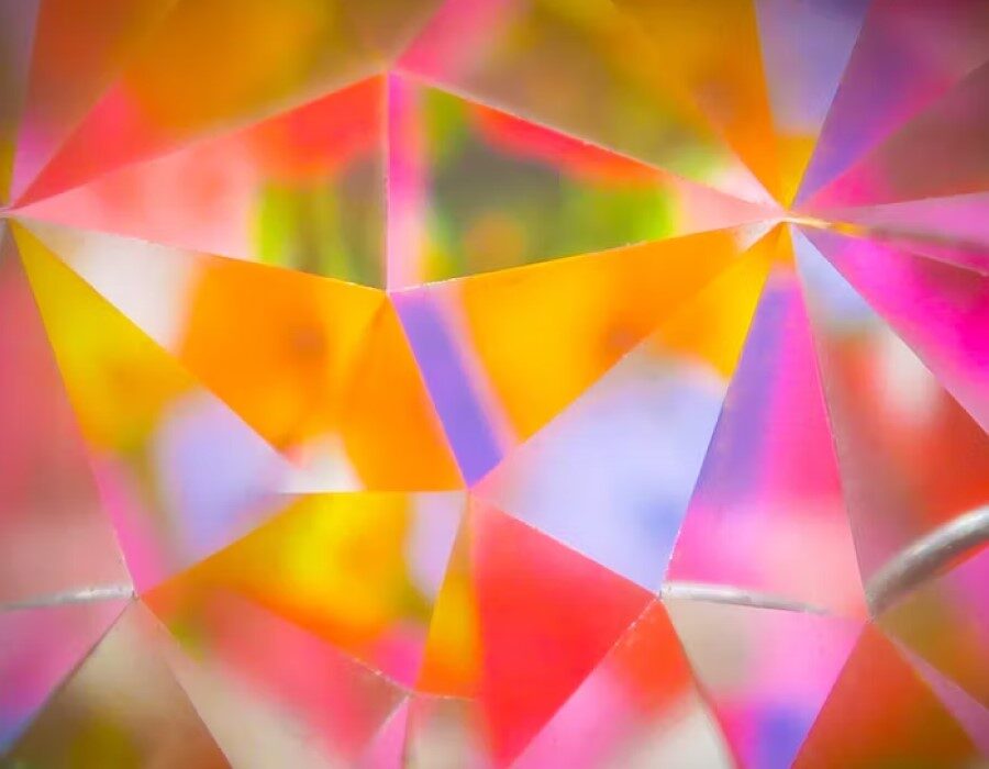 An optical illusion with warm colors and a crystalline pattern
