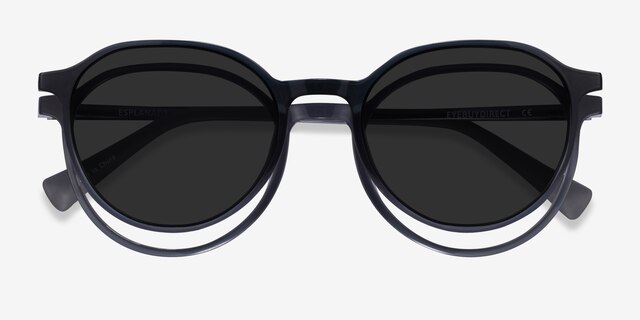 Esplanade Clip-On Clear Gray PlasticEyeglass Frames from EyeBuyDirect, Closed View