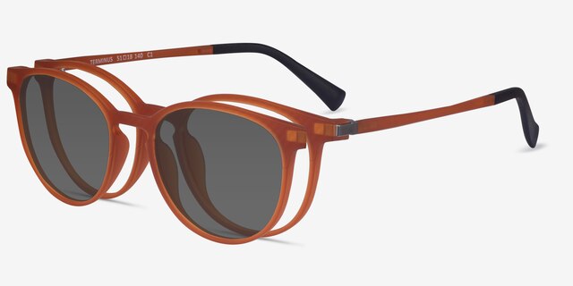 Terminus Clip-On Matte Orange PlasticEyeglass Frames from EyeBuyDirect, Angle View