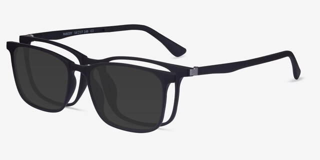Parody Clip-On Noir PlastiqueMontures de lunettes de vue d'EyeBuyDirect, Vue d'Angle