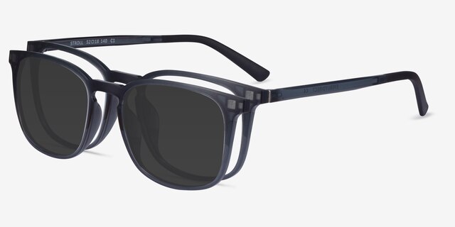 Stroll Clip-On Gray PlasticEyeglass Frames from EyeBuyDirect, Angle View