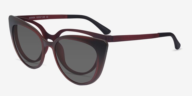 Avenida Clip-On Burgundy PlasticEyeglass Frames from EyeBuyDirect, Angle View
