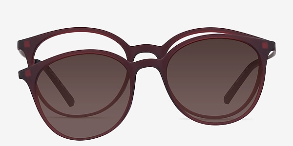 Alternative Clip-On Matte Burgundy Metal Eyeglass Frames