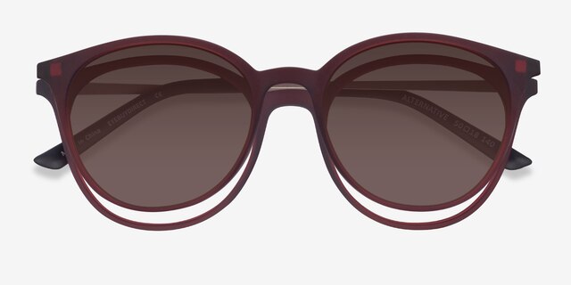 Alternative Clip-On Matte Burgundy MétalMontures de lunettes de vue d'EyeBuyDirect, Vue Rapprochée