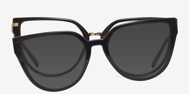 Vive Clip-On Black Plastic-metalEyeglass Frames from EyeBuyDirect, Front View