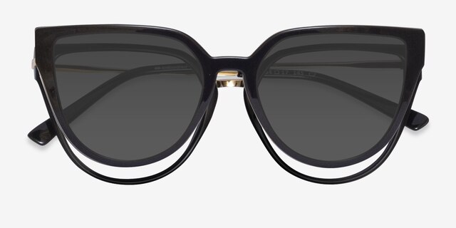 Vive Clip-On Black Plastic-metalEyeglass Frames from EyeBuyDirect, Closed View