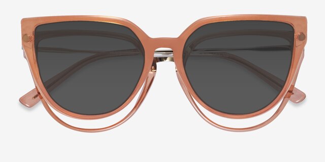 Vive Clip-On Coral MetalEyeglass Frames from EyeBuyDirect, Closed View