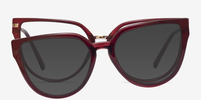 Vive Clip-On Red MetalEyeglass Frames from EyeBuyDirect, Front View
