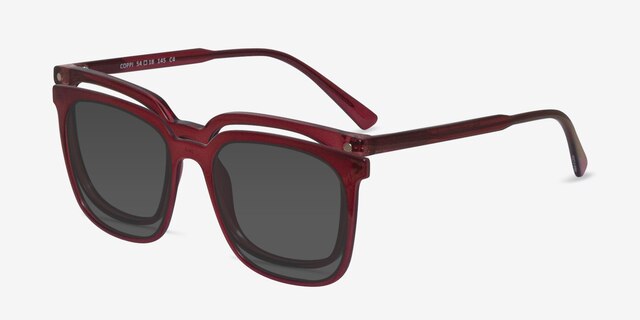 Coppi Clip-On Red PlasticEyeglass Frames from EyeBuyDirect, Angle View