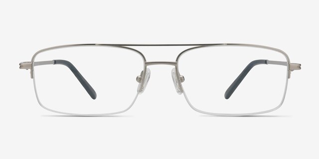 Inlet Matte Silver MetalEyeglass Frames from EyeBuyDirect, Front View