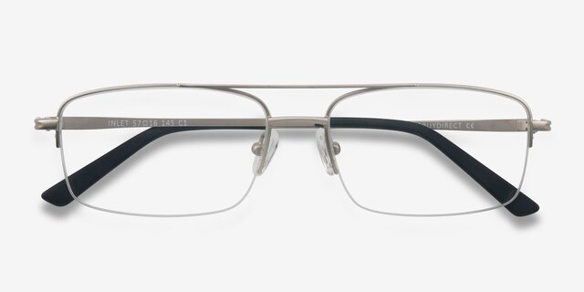 Inlet Matte Silver MetalEyeglass Frames from EyeBuyDirect, Closed View