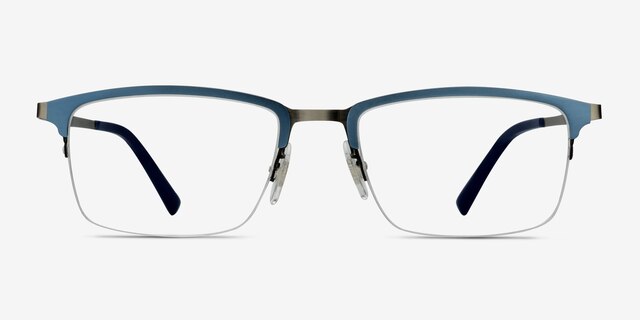 Logic Matte Blue MetalEyeglass Frames from EyeBuyDirect, Front View
