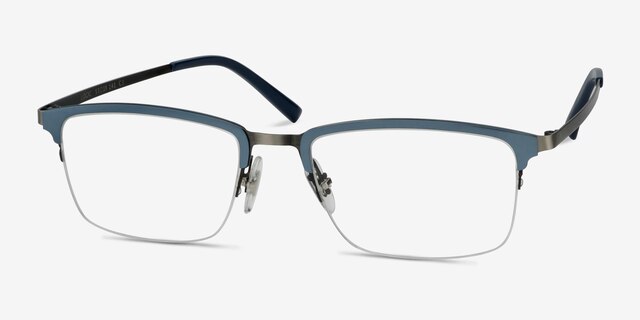 Logic Matte Blue MetalEyeglass Frames from EyeBuyDirect, Angle View