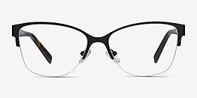 Feline Noir Acetate-metal Montures de lunettes de vue d'EyeBuyDirect, Vue de Face