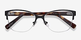 Feline Noir Acetate-metal Montures de lunettes de vue d'EyeBuyDirect, Vue Rapprochée