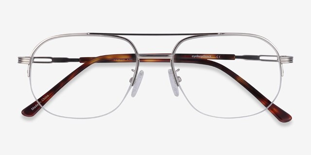 Carlson Argenté Acetate-metalMontures de lunettes de vue d'EyeBuyDirect, Vue Rapprochée