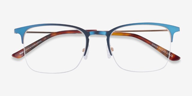 Owen Bleu marine MétalMontures de lunettes de vue d'EyeBuyDirect, Vue Rapprochée