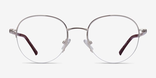 Written Silver Red MetalEyeglass Frames from EyeBuyDirect, Front View