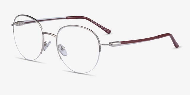 Written Silver Red MetalEyeglass Frames from EyeBuyDirect, Angle View