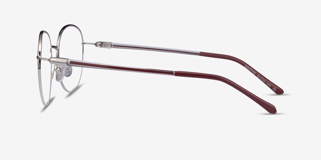 Written Silver Red MetalEyeglass Frames from EyeBuyDirect, Side View