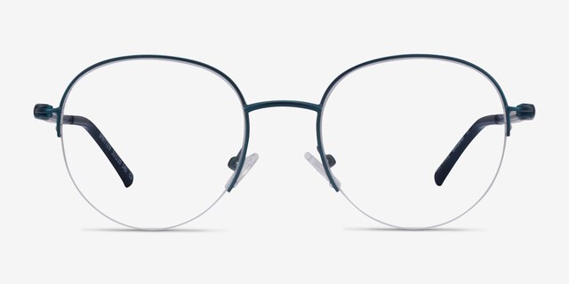 Written Navy MetalEyeglass Frames from EyeBuyDirect, Front View