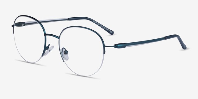 Written Navy MetalEyeglass Frames from EyeBuyDirect, Angle View