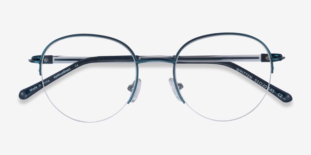 Written Navy MetalEyeglass Frames from EyeBuyDirect, Closed View