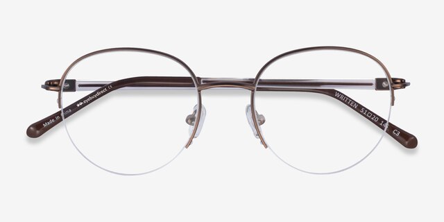 Written Bronze MetalEyeglass Frames from EyeBuyDirect, Closed View