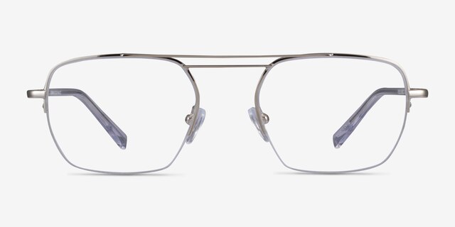 Cabrini Silver Clear MétalMontures de lunettes de vue d'EyeBuyDirect, Vue de Face