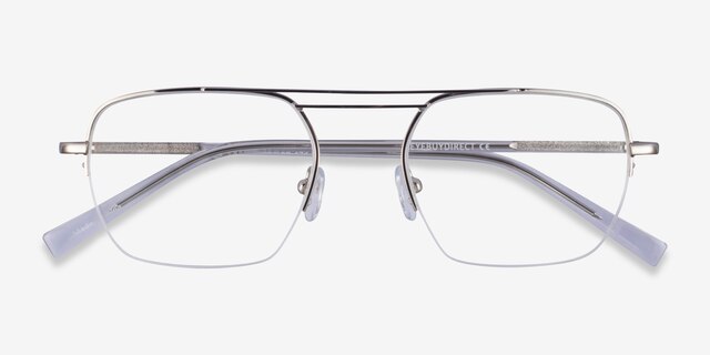 Cabrini Silver Clear MétalMontures de lunettes de vue d'EyeBuyDirect, Vue Rapprochée