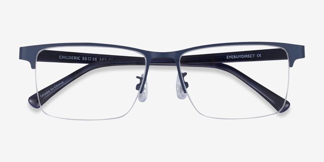 Childeric Bleu marine MétalMontures de lunettes de vue d'EyeBuyDirect, Vue Rapprochée