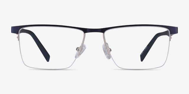 Chronos Blue Silver MetalEyeglass Frames from EyeBuyDirect, Front View